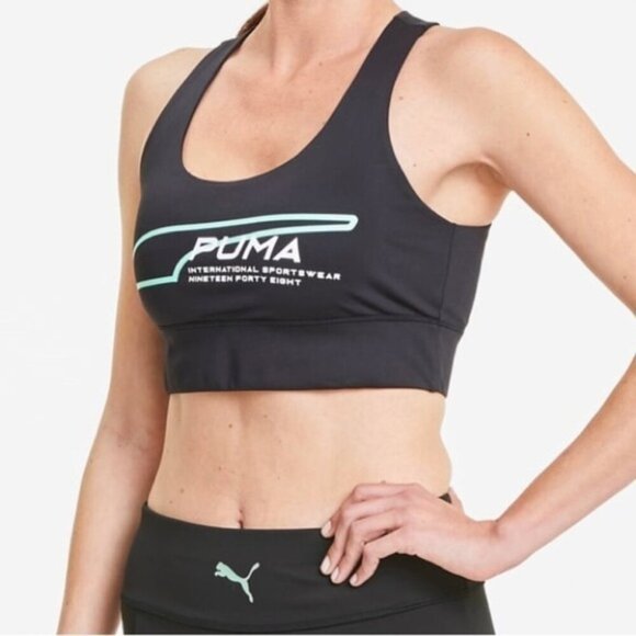 Puma Evide Womens Running Top Sports Bra Cropped Activewear Gym Black Size XS - Picture 1 of 9